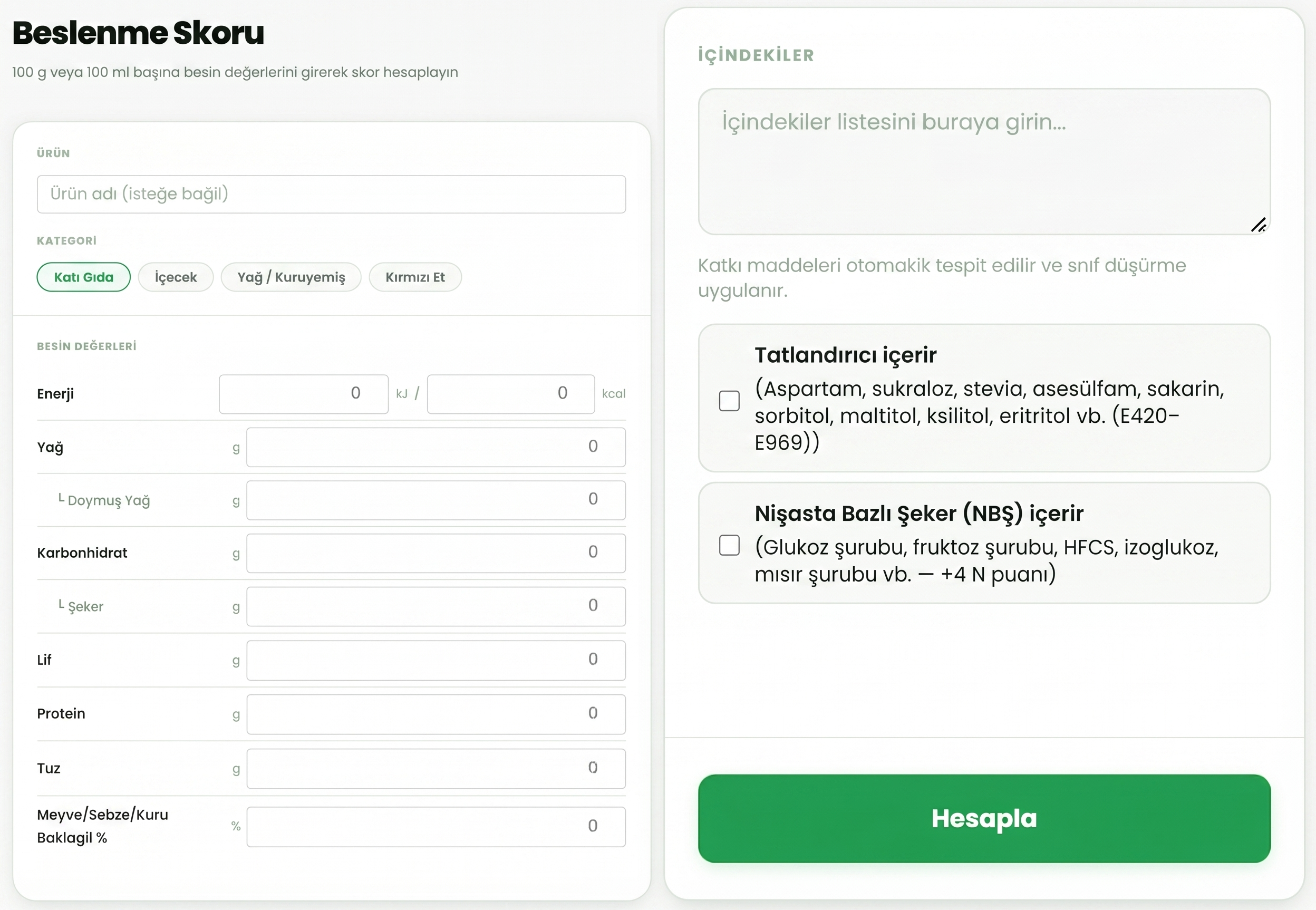 Beslenme Skoru Hesaplama